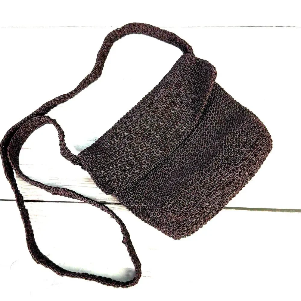 Crochet Woven Boho Purse Shoulder‎ Bag Crossbody Purse Flap Brown Casual Small